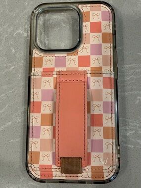 Pink Check Pattern Phone Case with Strap - Unbranded